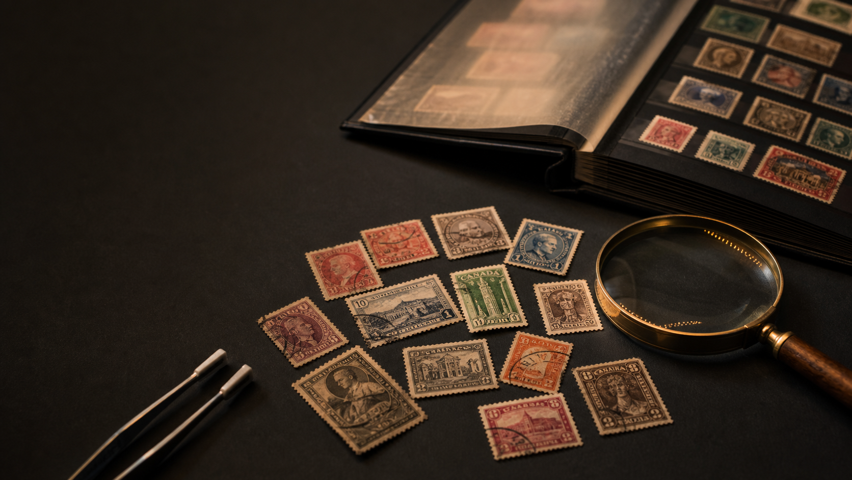 stamp identification guide with vintage stamps for review